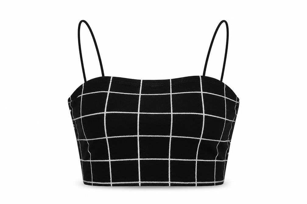 Shein  Womens Black Check Polyester Cropped Tank Size M Round Neck