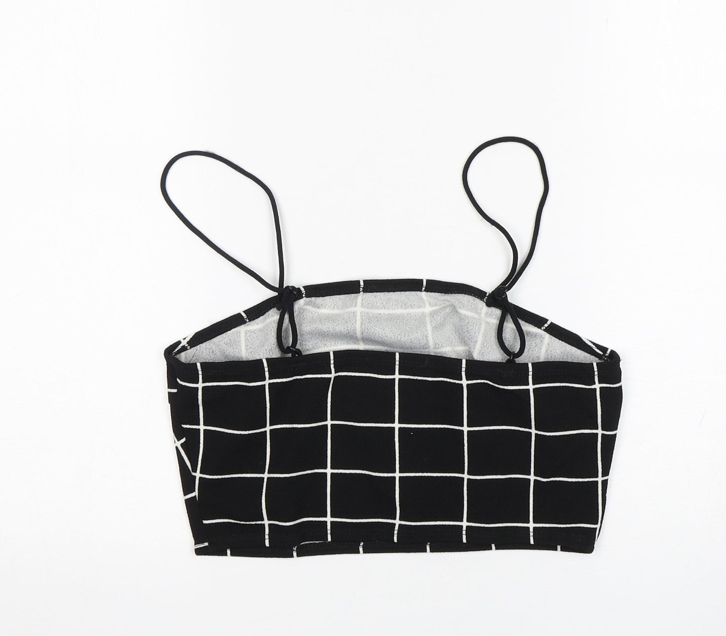 Shein  Womens Black Check Polyester Cropped Tank Size M Round Neck