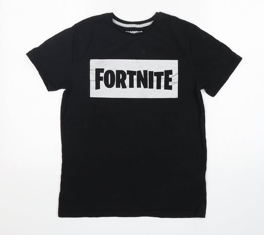 Primark Boys Black  Cotton Basic T-Shirt Size M Round Neck  - Fortnite