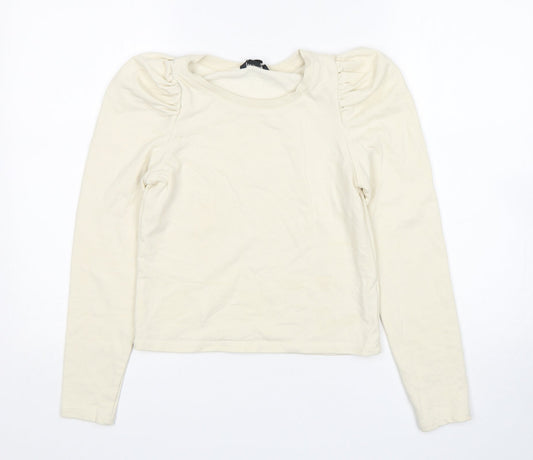 Monkl Womens Beige  Cotton Pullover Sweatshirt Size 2XS