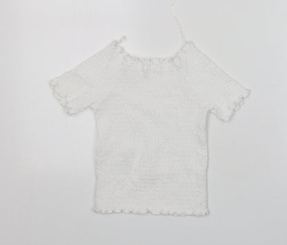 Next Girls White  Cotton Basic T-Shirt Size 7 Years Round Neck