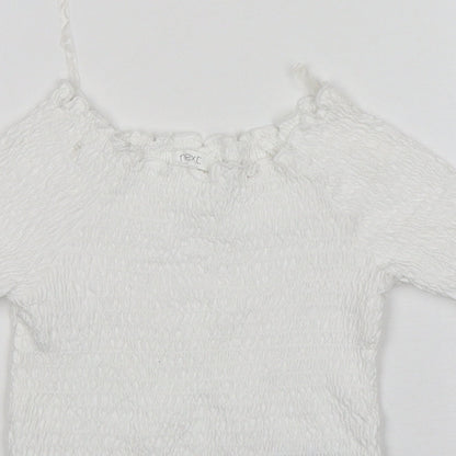 Next Girls White  Cotton Basic T-Shirt Size 7 Years Round Neck