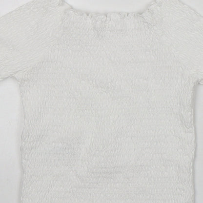 Next Girls White  Cotton Basic T-Shirt Size 7 Years Round Neck