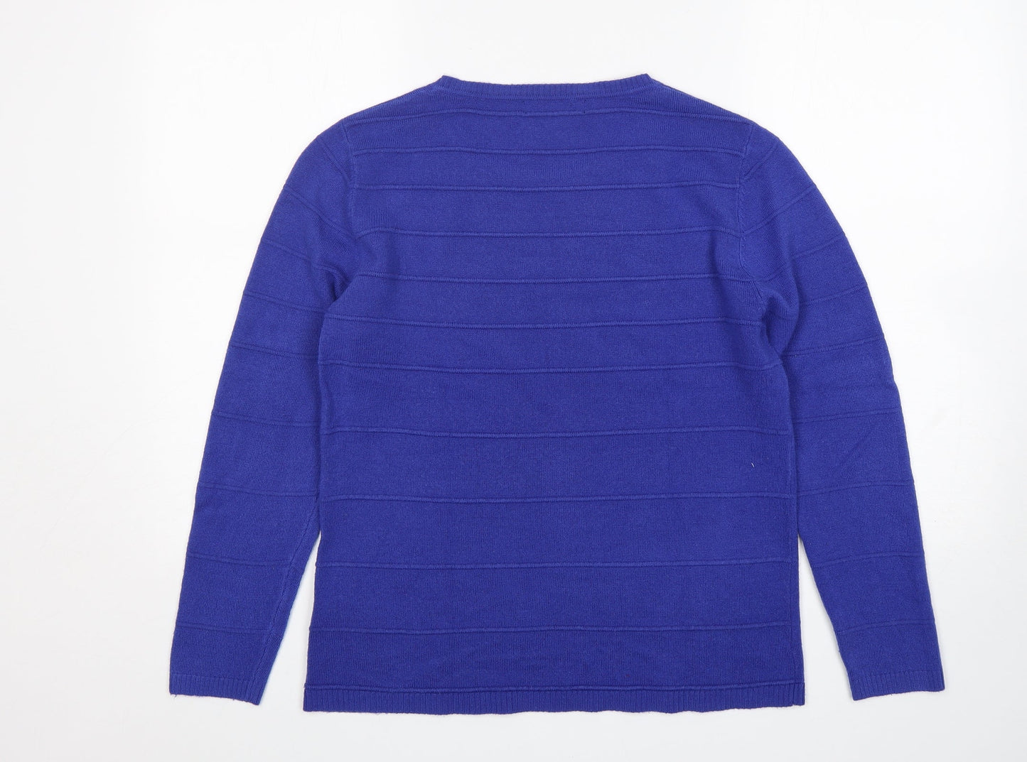 Mudflower Womens Blue Round Neck  Acrylic Pullover Jumper Size M