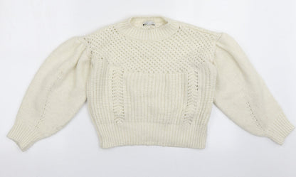 Topshop Womens White Collared Geometric Acrylic Pullover Jumper Size XS