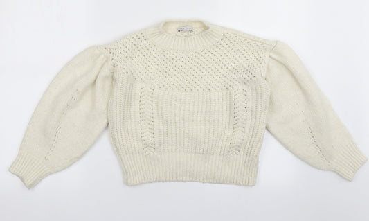 Topshop Womens White Collared Geometric Acrylic Pullover Jumper Size XS