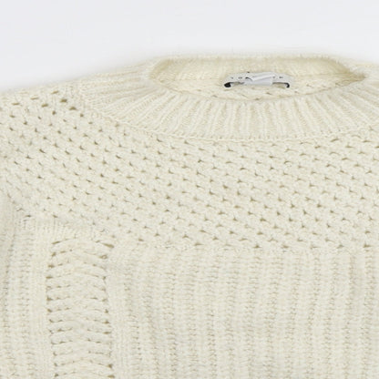 Topshop Womens White Collared Geometric Acrylic Pullover Jumper Size XS