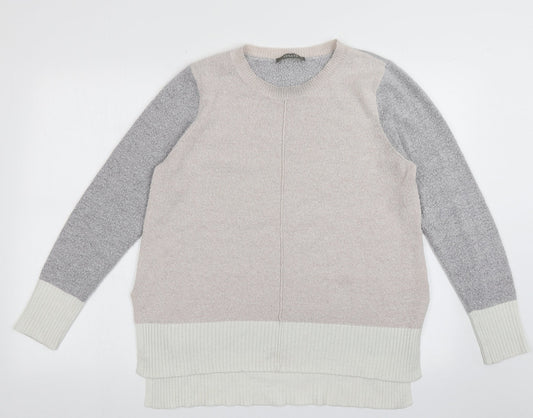 Oasis Womens Grey Crew Neck Plaid Acrylic Pullover Jumper Size S