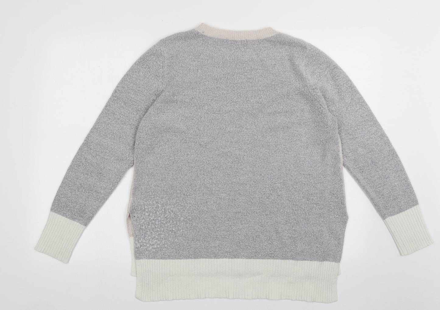 Oasis Womens Grey Crew Neck Plaid Acrylic Pullover Jumper Size S