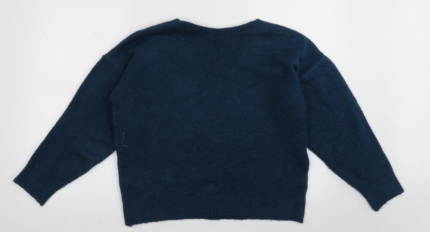Marks and Spencer Womens Blue V-Neck  Acrylic Pullover Jumper Size 12