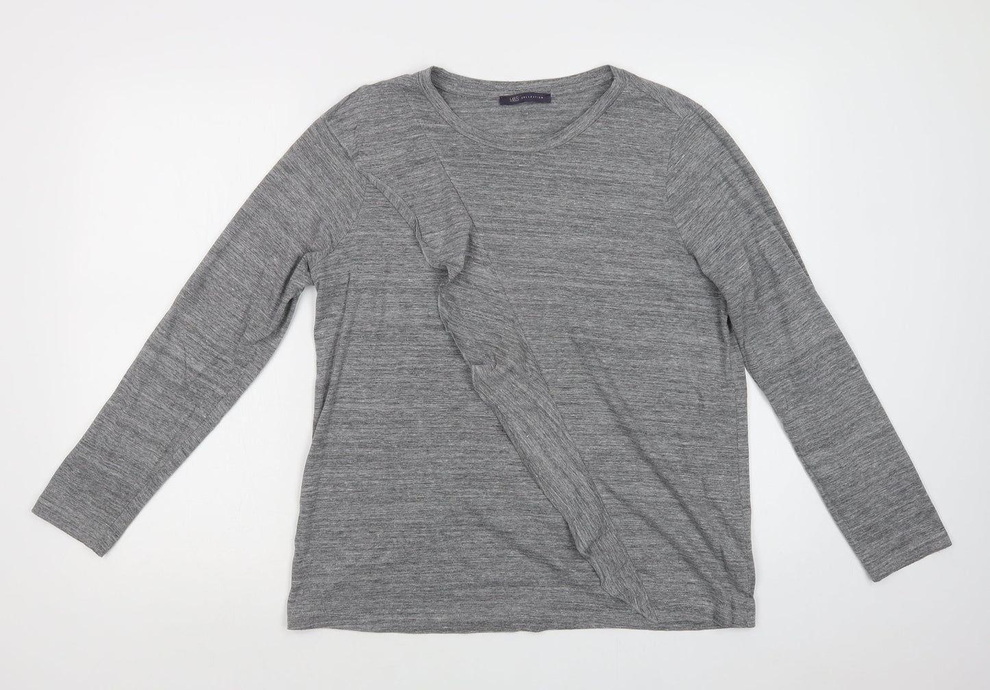 M&S Womens Grey  Polyacrylate Fibre Basic Blouse Size 16 Crew Neck