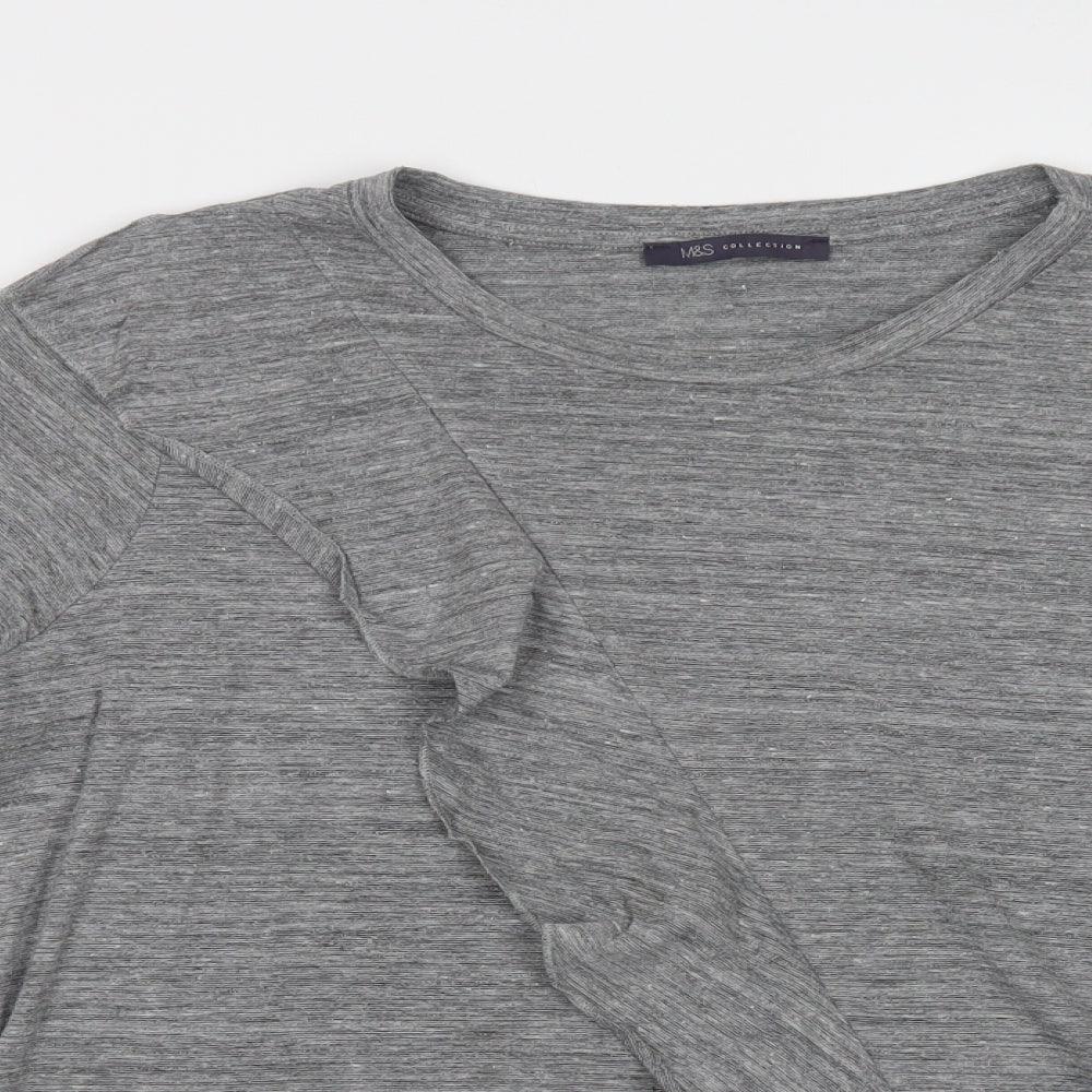 M&S Womens Grey  Polyacrylate Fibre Basic Blouse Size 16 Crew Neck