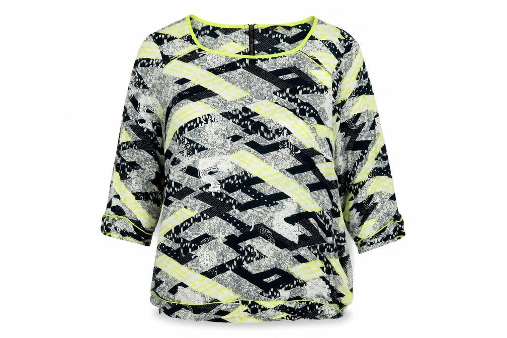 Marks & Spencer Womens Blue Geometric Viscose Basic Blouse Size 16 Round Neck
