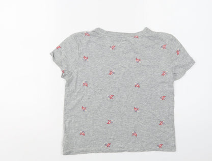Gap Girls Grey Floral Cotton Basic T-Shirt Size 10-11 Years Crew Neck