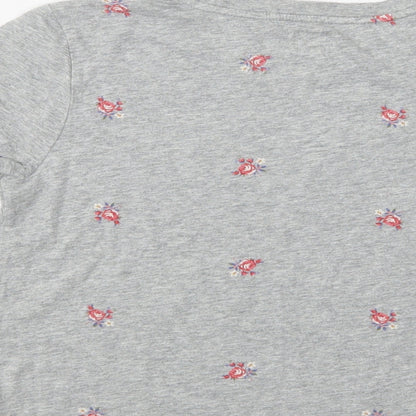 Gap Girls Grey Floral Cotton Basic T-Shirt Size 10-11 Years Crew Neck
