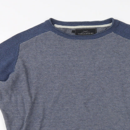 Preloved Threadbare Mens Blue Crew Neck  Cotton Pullover Jumper Size M - Detail
