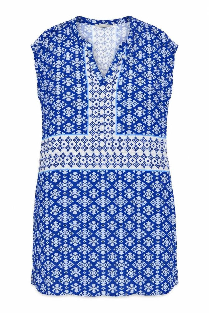 H&M Womens Blue Geometric Viscose Shift  Size 12  V-Neck