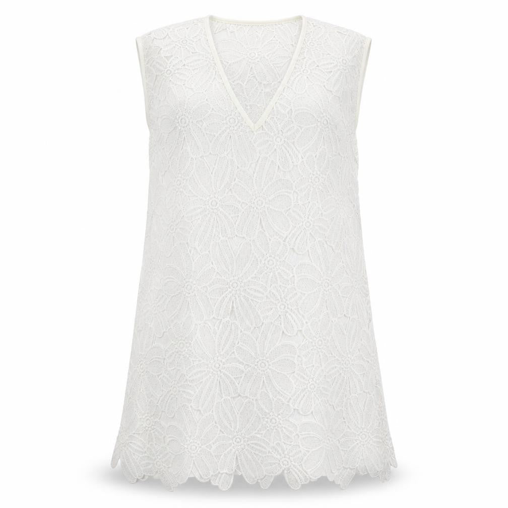 Atmosphere Womens White Floral Polyester Mini  Size M  V-Neck Pullover - Beach Cover Up Dress