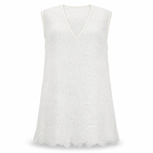 Atmosphere Womens White Floral Polyester Mini  Size M  V-Neck Pullover - Beach Cover Up Dress