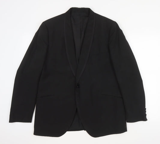 Blue Quill Mens Black  Wool Jacket Suit Jacket Size L