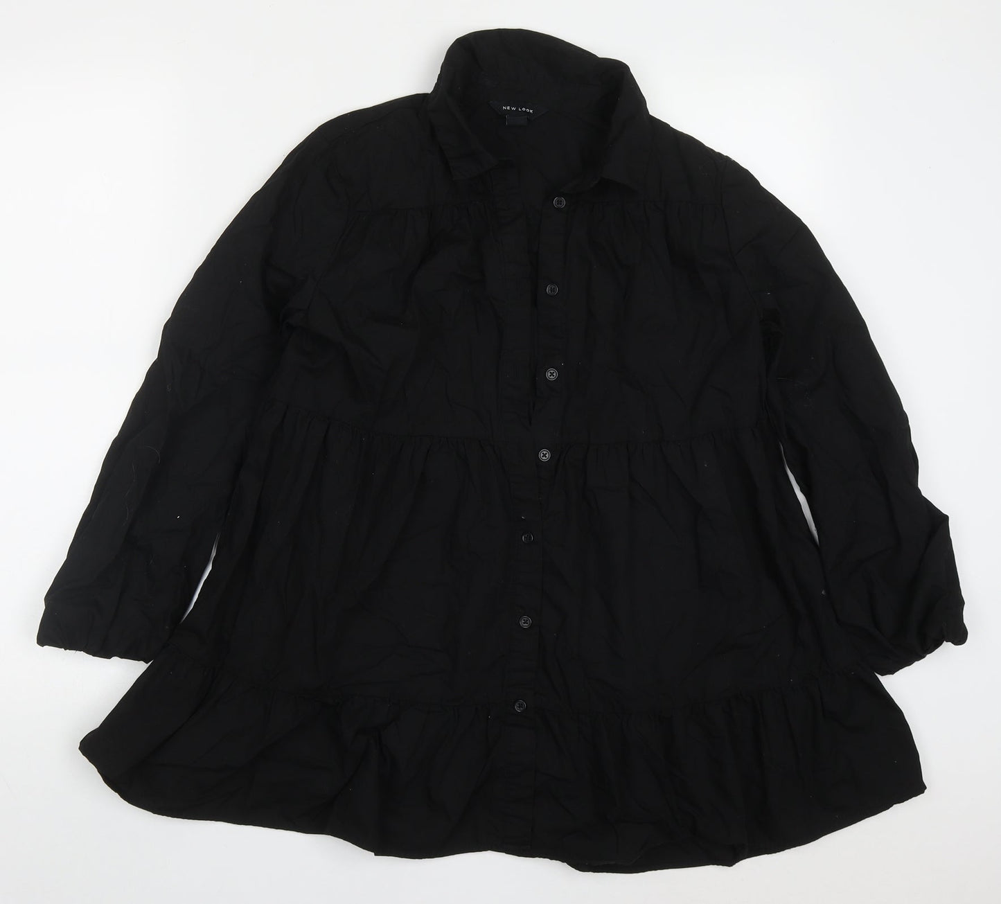 New Look Womens Black  Cotton Basic Button-Up Size 10 Collared