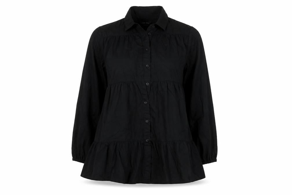 New Look Womens Black  Cotton Basic Button-Up Size 10 Collared