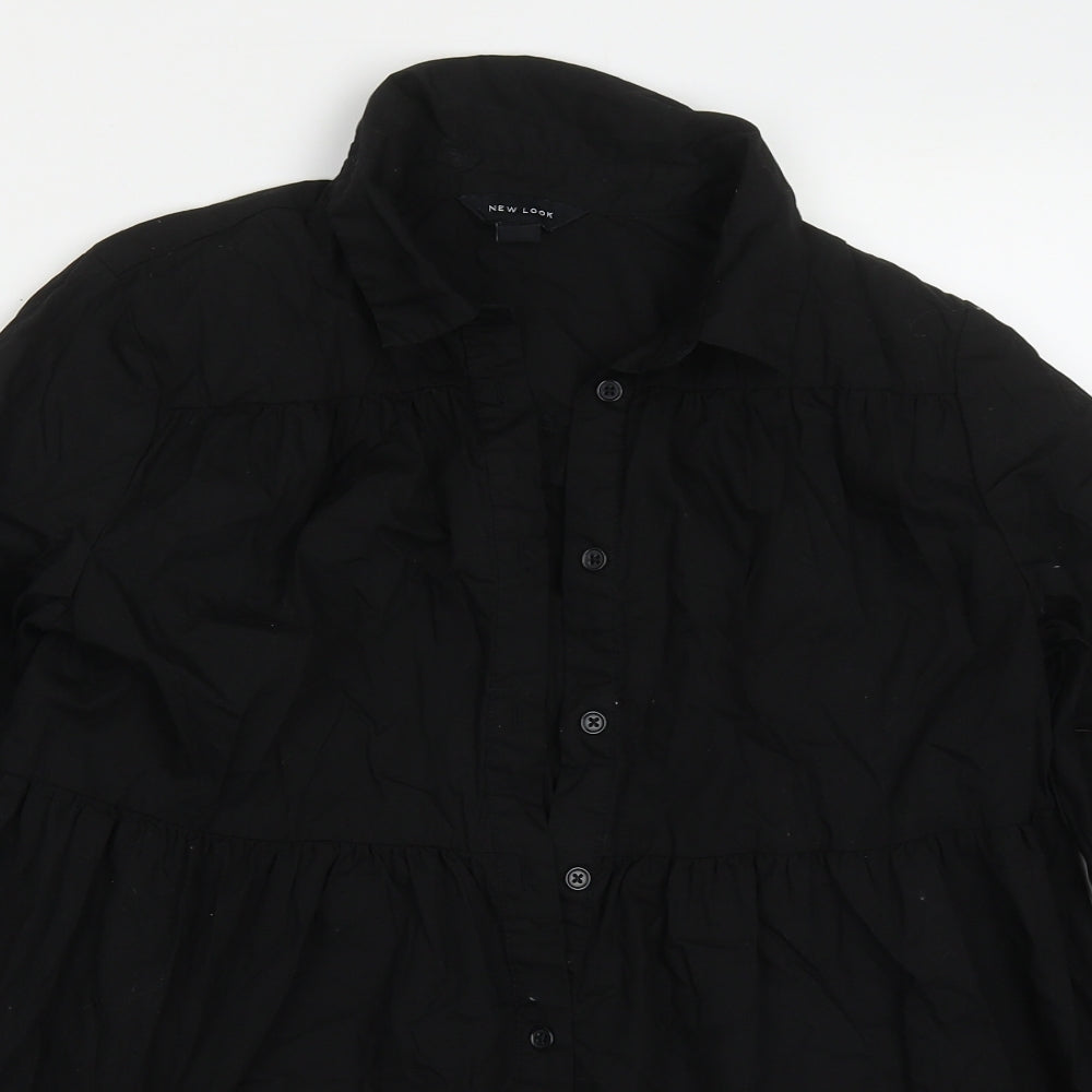 New Look Womens Black  Cotton Basic Button-Up Size 10 Collared