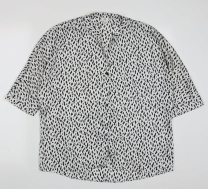 River Island Womens White Geometric Polyester Basic Button-Up Size 10 V-Neck - Black and White