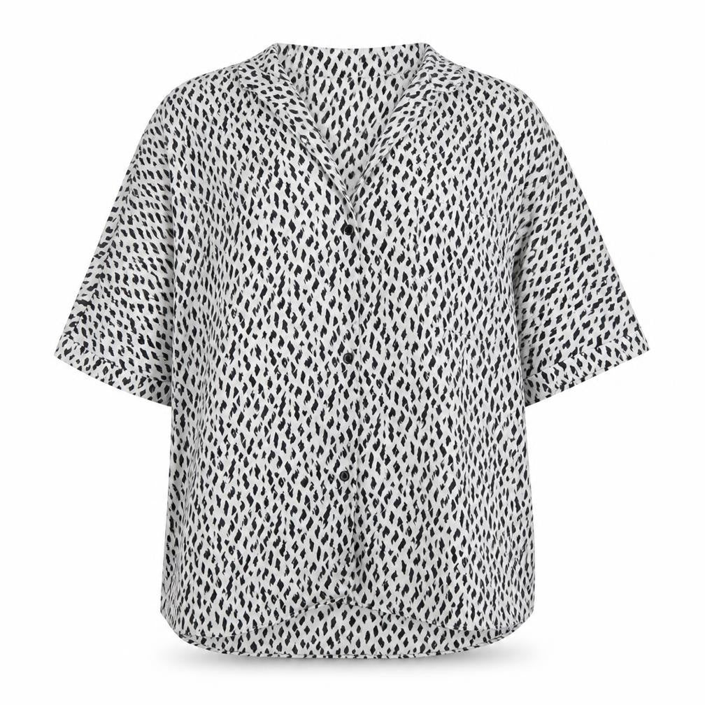 River Island Womens White Geometric Polyester Basic Button-Up Size 10 V-Neck - Black and White