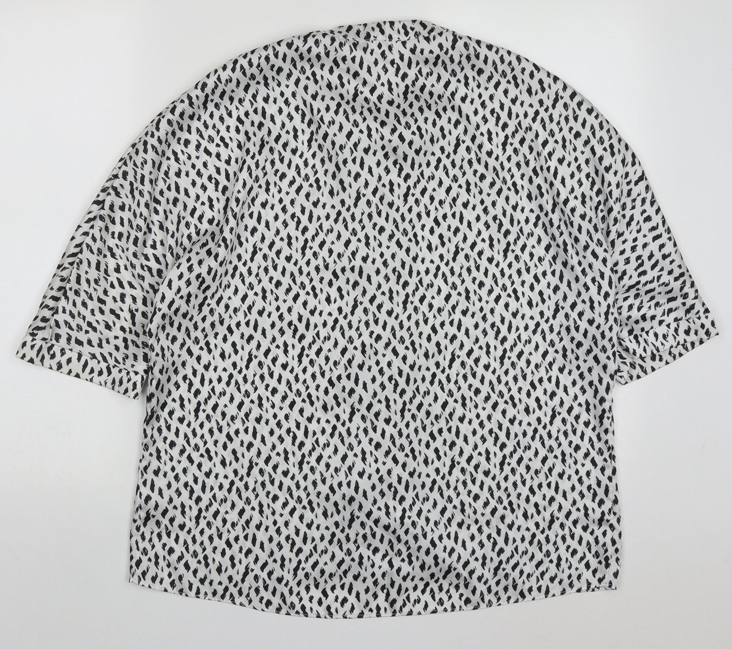 River Island Womens White Geometric Polyester Basic Button-Up Size 10 V-Neck - Black and White