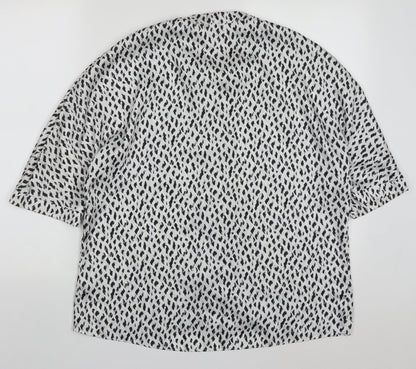 River Island Womens White Geometric Polyester Basic Button-Up Size 10 V-Neck - Black and White