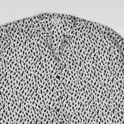 River Island Womens White Geometric Polyester Basic Button-Up Size 10 V-Neck - Black and White