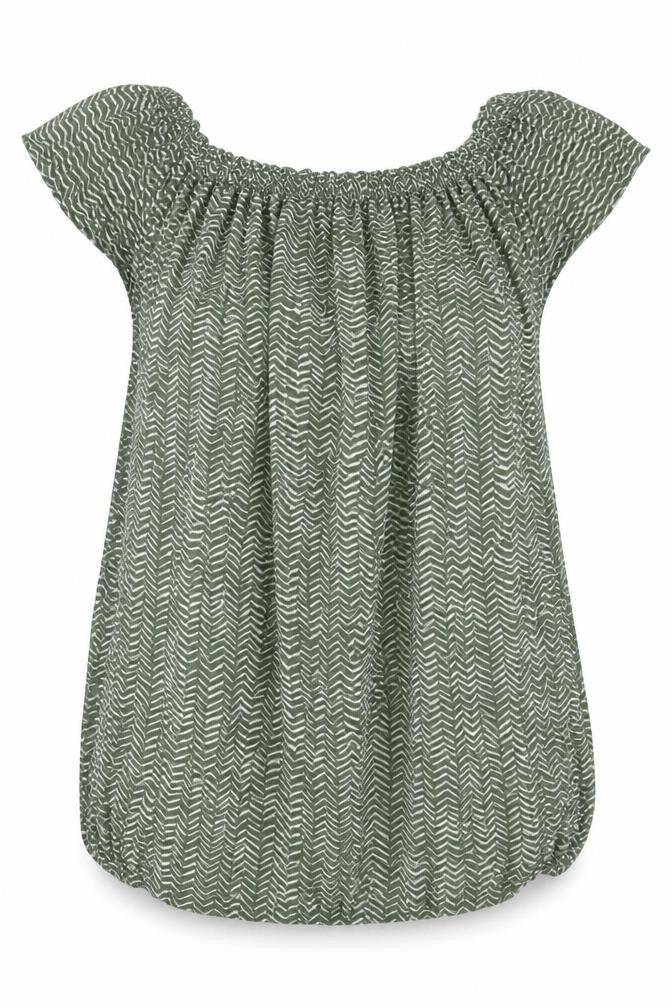 Primark Womens Green Geometric Viscose Basic Blouse Size 8 Off the Shoulder