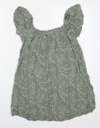 Primark Womens Green Geometric Viscose Basic Blouse Size 8 Off the Shoulder