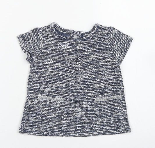Primark Girls Blue  Cotton A-Line  Size 6-9 Months  Crew Neck Button
