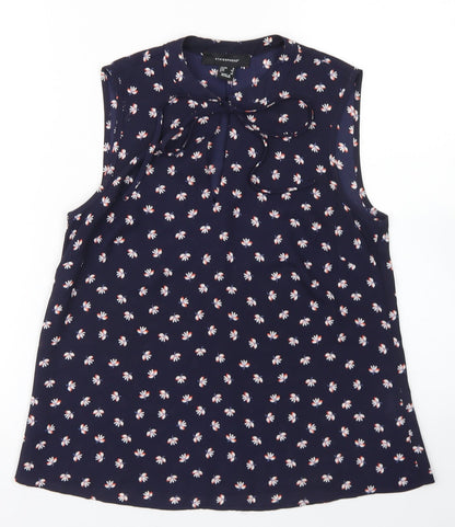 Preloved Atmosphere Womens Blue Floral Polyester Basic Blouse Size 6 Round Neck - Front
