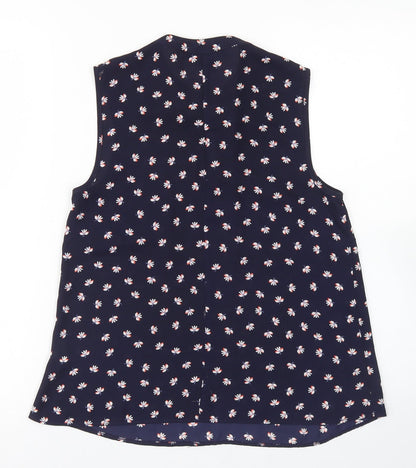 Preloved Atmosphere Womens Blue Floral Polyester Basic Blouse Size 6 Round Neck - Back