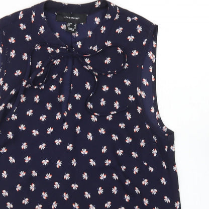 Preloved Atmosphere Womens Blue Floral Polyester Basic Blouse Size 6 Round Neck - Detail