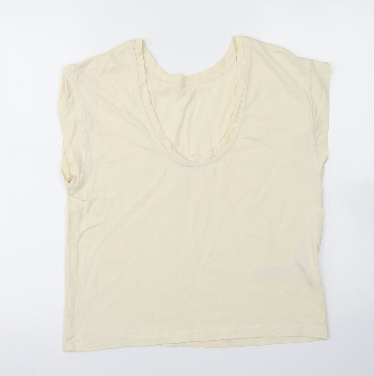 MNG Womens Ivory  Cotton Basic T-Shirt Size XS Round Neck - Scoop neck back