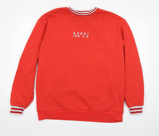 Preloved Boohoo Man Mens Red  Cotton Pullover Sweatshirt Size M - Front