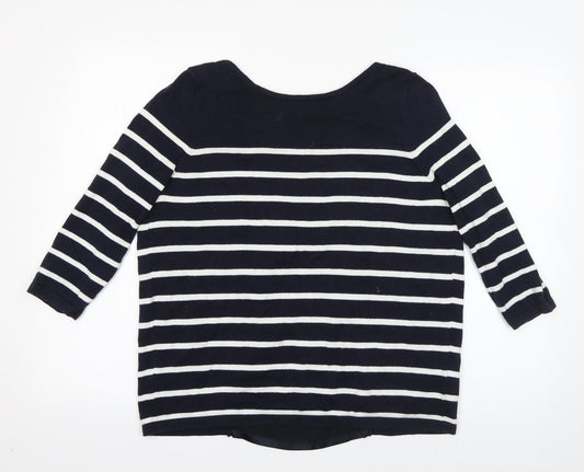 Wallis Womens Blue Round Neck Striped Polyester Pullover Jumper Size S   - Open Lined Back
