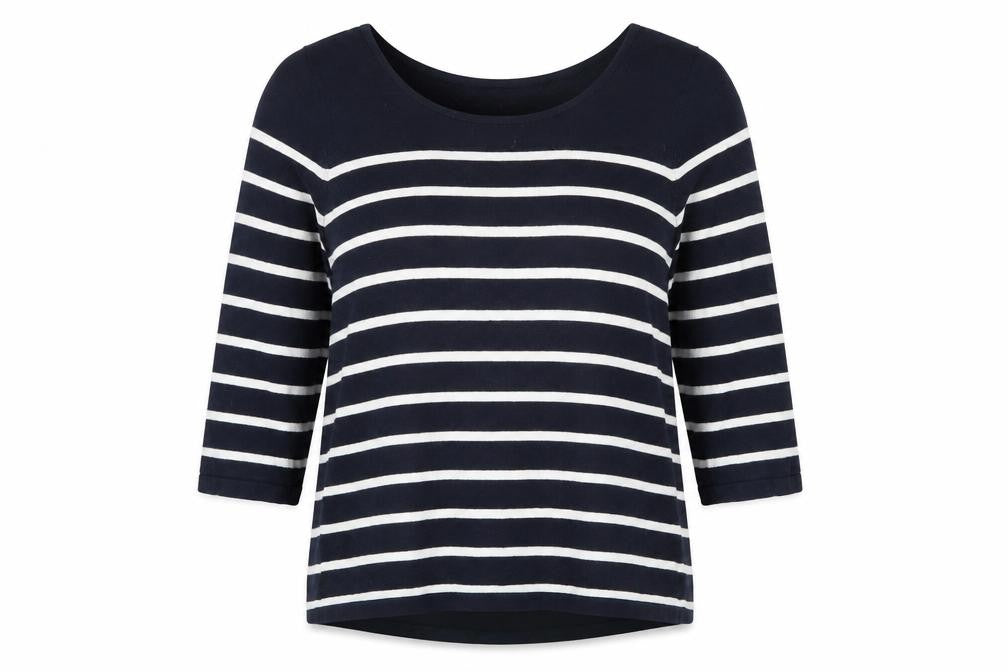 Wallis Womens Blue Round Neck Striped Polyester Pullover Jumper Size S   - Open Lined Back