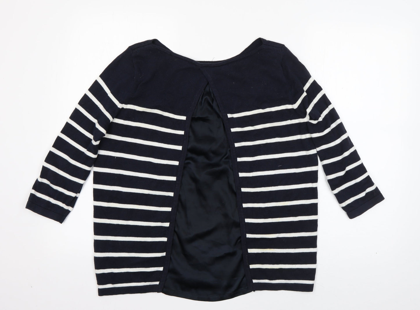 Wallis Womens Blue Round Neck Striped Polyester Pullover Jumper Size S   - Open Lined Back
