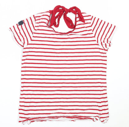 Preloved Voile Bleue Womens White Striped Cotton Basic T-Shirt Size L Round Neck - Back