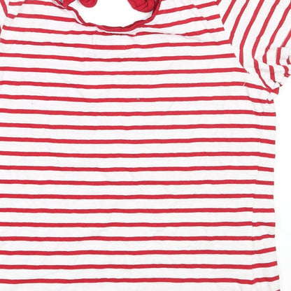 Preloved Voile Bleue Womens White Striped Cotton Basic T-Shirt Size L Round Neck - Label