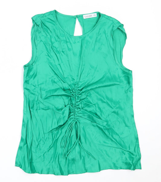 Gallery Womens Green  Polyester Basic Blouse Size 10 Round Neck