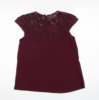 Dorothy Perkins Womens Purple  Polyester Basic Blouse Size 8 Round Neck