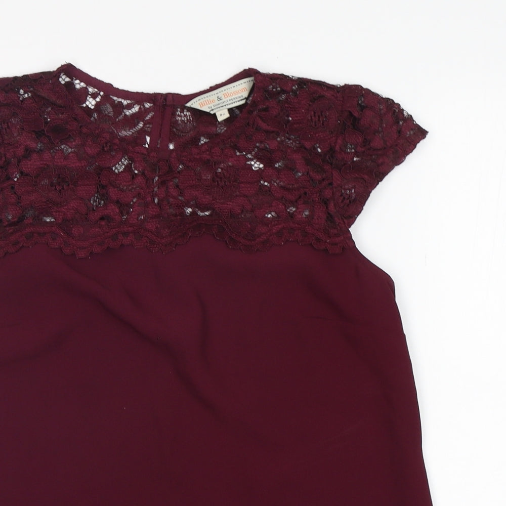 Dorothy Perkins Womens Purple  Polyester Basic Blouse Size 8 Round Neck