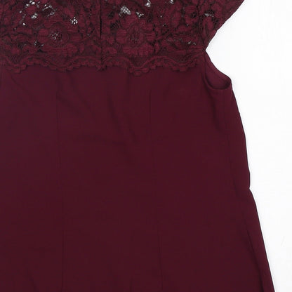 Dorothy Perkins Womens Purple  Polyester Basic Blouse Size 8 Round Neck