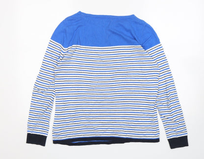 Ken Womens Multicoloured Round Neck Striped Cotton Pullover Jumper Size M